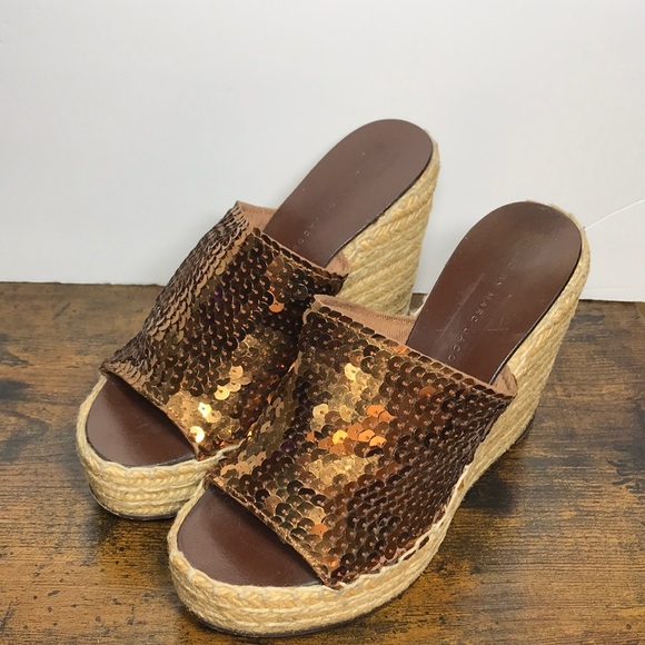 Marc by Marc Jacobs Bronze Sequence Platform Wedge Slip On Sandals 37 /6.5-7 Y2K - Picture 1 of 14